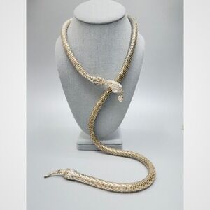 Vintage BETSY JOHNSON Silver Tone Snake Necklace 28" Adjustable Slider Statement